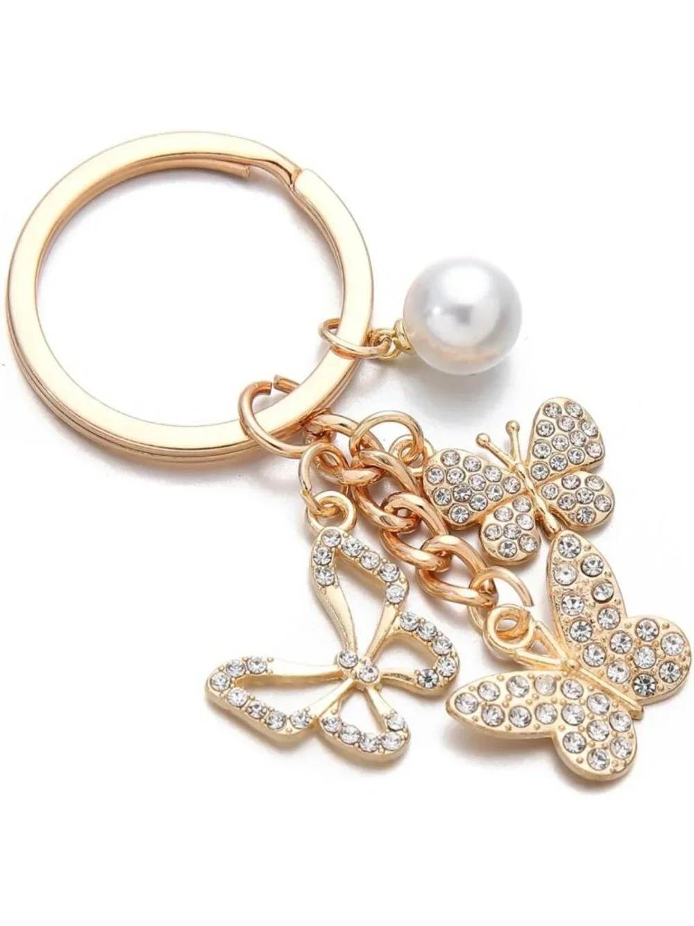 20PCS Crystal Butterfly Keychains with Pearl Charms - Cute Key Rings for Bags